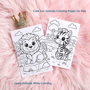 cute zoo animals coloring pages for kids printable, lion and zebra coloring sheets, educational toddler activity pdf