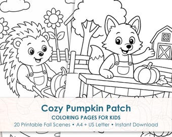 Pumpkin Patch Coloring Pages for Kids, 20 Fall Coloring Sheets, Cozy Autumn Printable Activity