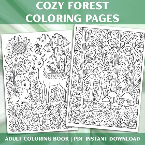 Cozy Forest Coloring Pages – 13 Printable Animal & Nature Scenes for Adults