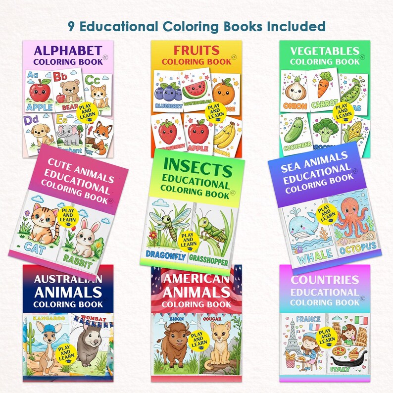 Educational Coloring Bundle for Kids, Printable Coloring Books Set ...