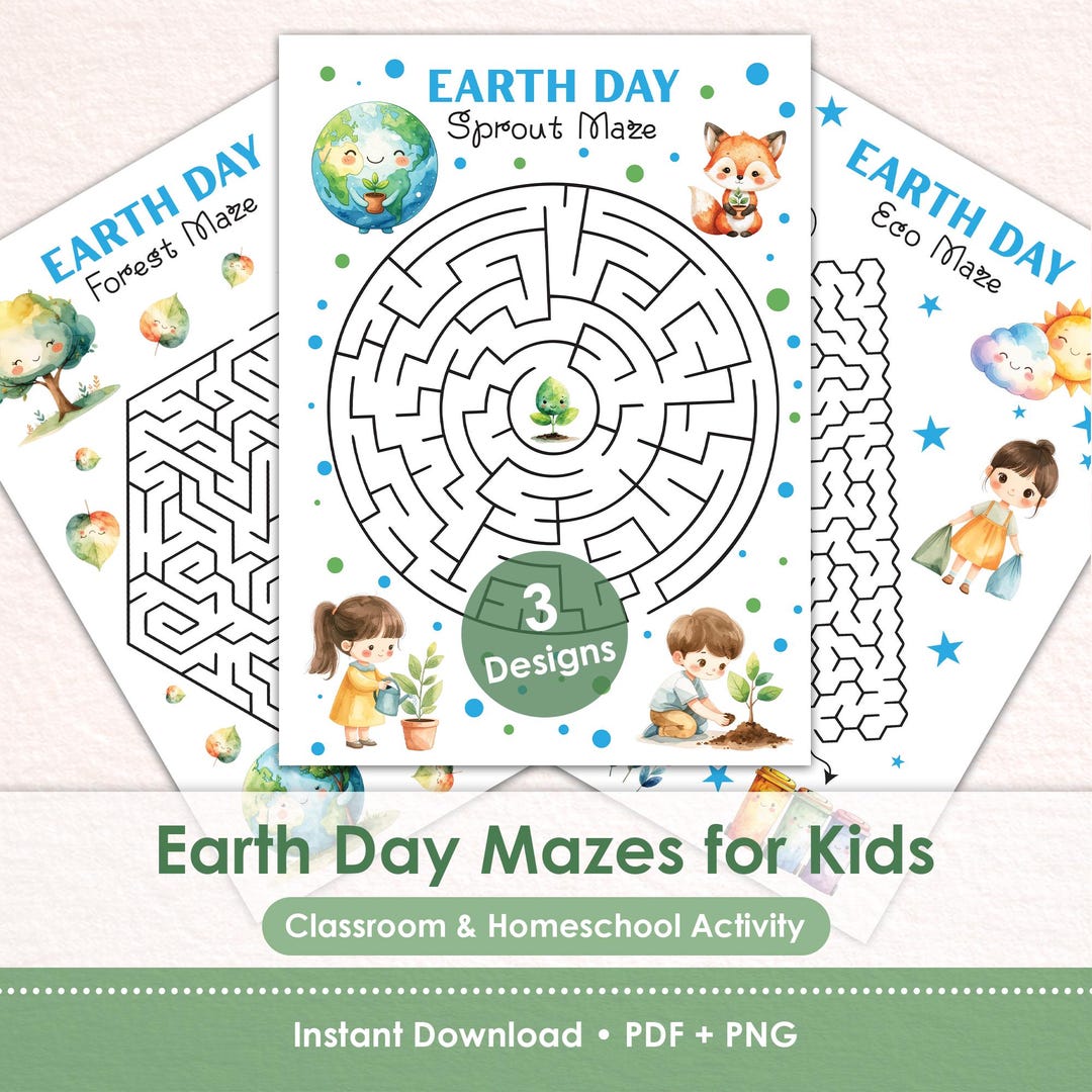 Earth Day Maze Printable for Kids, Eco Worksheet, Recycling Activity ...