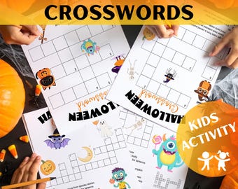 Halloween Crossword Puzzles for Kids: Printable Games PDF with Picture Clues