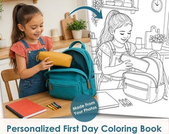 Personalized Kids Coloring Book From Photos, First Day of School Keepsake, Custom Coloring Pages