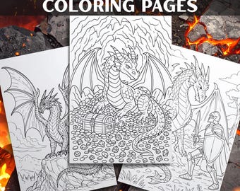 Dibujos para colorear de dragones de fantasía para adultos: 15 PDF imprimibles de arte de dragones míticos