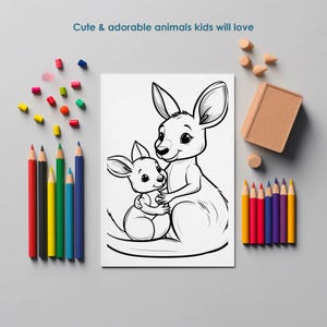 Cute kangaroo coloring page for kids, simple animal line art, easy printable coloring sheet