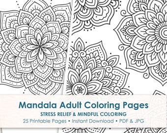 Mandala kleurplaten voor volwassenen (printbaar PDF) | 25 ontspannende stressverlichtende ontwerpen | PDF, JPG