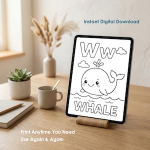 digital alphabet coloring pages printable PDF instant download kids learning letters worksheets