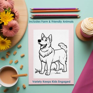 Dog coloring page printable for kids, friendly animal coloring sheet, fun and simple activity