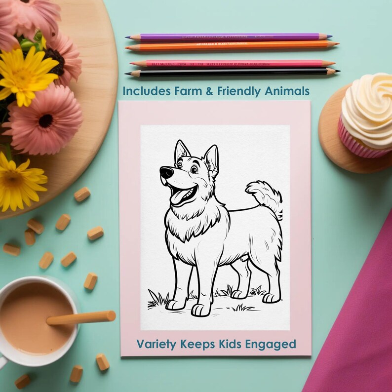 Dog coloring page printable for kids, friendly animal coloring sheet, fun and simple activity