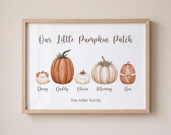 Personalized Family Pumpkin Portrait, Custom Fall Wall Art (Digital Download)
