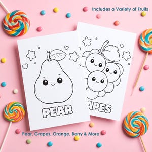 pear and grapes coloring pages printable, cute fruit coloring sheets for kids