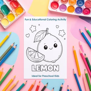 fruit coloring pag with lemon, printable preschool worksheets, learn fruits activity