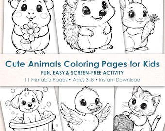 Baby Animals Coloring Pages for Kids Printable, Easy Animal Screen-free Activity, Toddler Coloring