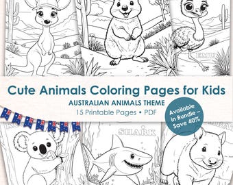 Australian Animals Coloring Pages for Kids, Printable Preschool Activity Sheets, Toddler Educational Pages