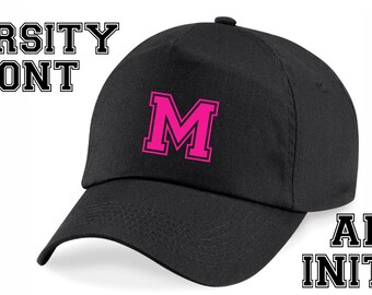 Kids Personalised Varsity Name Baseball Cap Printed Customised Hat Girls Boys