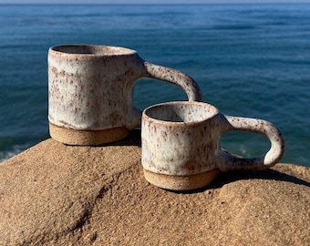 Butterfly Pea Flower Latte Mugs | Hand-built Long Handle Ceramic Mugs | Large and Small Coffee Mugs | Minimalist Tea and Espresso Cups