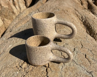 Café y Cafecito Mugs| Hand-built Long Handle Ceramic Mugs | Large and Small Coffee Mugs | Minimalist Tea and Espresso Cups | Mommy & Me Mugs