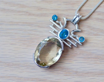 Smoky Quartz Pendant // Smoky Quartz and Topaz Pendant // Smoky Quartz Necklace //  Oval Quartz Pendant // Quartz Pendant // Statement Piece