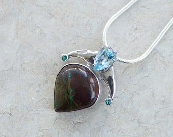 Chrysocolla Stone Pendant Sterling Silver // Chrysocolla Stone Pendant // Chrysocolla Jewelry // Metaphysical Pendant