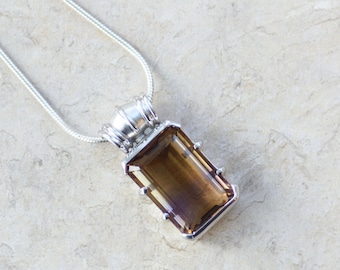 Rectangle Ametrine Sterling Silver Pendant // Ametrine Crystal and Sterling Silver // Citrine and Amethyst Pendant