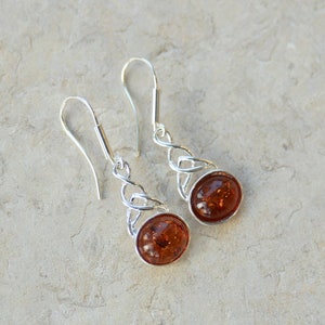 Natural Baltic Amber Earrings // Amber Earrings // Cognac Amber Earrings // Amber and Sterling Silver  Earrings