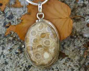Coral Fossil Pendant // Coral Fossil // Coral // Fossil // Coral Fossil Necklace // Fossil Necklace // Coral Necklace // Sterling Silver