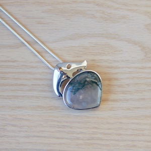 Moss Agate Teardrop Pendant // Moss Agate Pendant // Moss Agate Necklace // Agate Pendant // Agate Necklace // Moss Agate Pendant Sterling