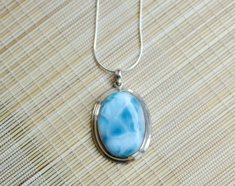 Larimar Ocean Blue Oval Stone Pendant // Larimar Sterling Silver Pendant // Larimar and Sterling Silver Necklace // Gifts For Her