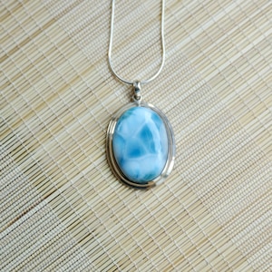 Larimar Ocean Blue Oval Stone Pendant // Larimar Sterling Silver Pendant // Larimar and Sterling Silver Necklace // Gifts For Her