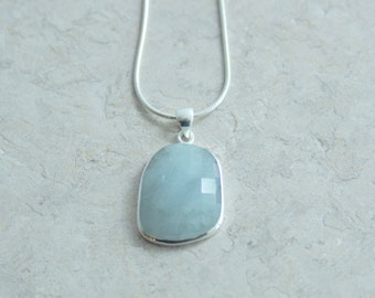 Aquamarine Sterling Silver Pendant // Aquamarine Faceted Sterling Silver Pendant //  Natural Aquamarine Pendant and Sterling // March Stone