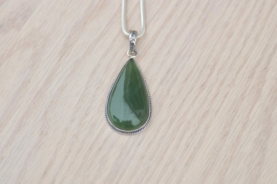 Jade Pendant Sterling Necklace - Green Jade Teardrop Pendant Necklace Jade Pendant Sterling Necklace - Green Jade Teardrop Pendant Necklace