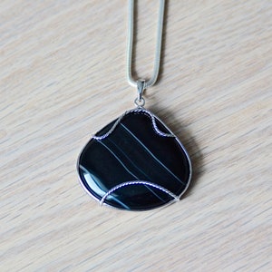 Black Lace Agate Pendant // Black Lace Agate Necklace // Black Lace Agate // Agate Pendant // Agate Necklace // Black Agate // Silver