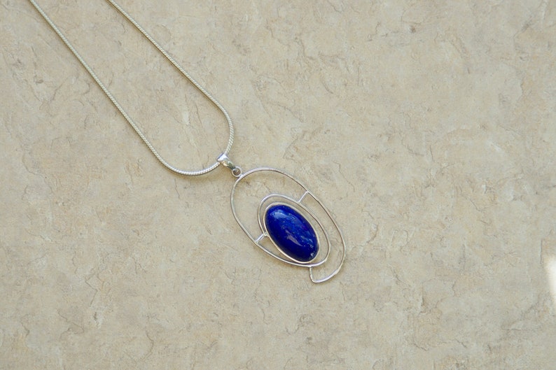 Lapis Pendant Silver Lazuli Necklace