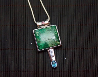 Chrysocolla Pendant // Chrysocolla // Chrysocolla Necklace // Green Pendant // Green Necklace // Sterling Silver // Topaz // Garnet