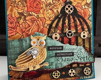Reusable 5x5” Handmade Pocket Greeting Card – Embrace Adventure – Steampunk, Birthday, Father’s Day, anytime, new beginnings, encouragement