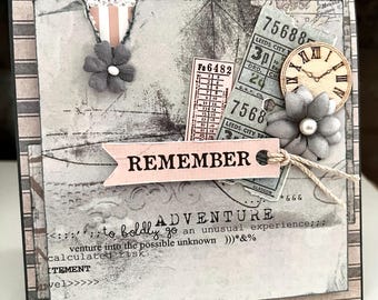 Reusable 5x5” Handmade Pocket Greeting Card – Remember Adventure - Birthday, anytime, friendship, special occasion, graduation, Mother’s Day
