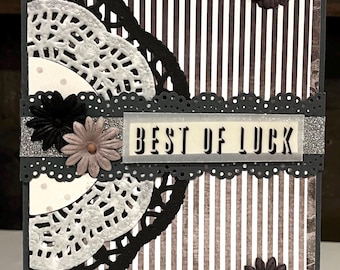 Handmade 7x5” Greeting Card - Best of Luck - wedding, Love, well-wishing, elegant design, graduation, new home, congratulations