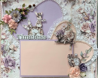 Premade Shabby Chic Scrapbook Page 12x12 – Handmade Baby Shower Gift Girl Woodland Creatures Mother’s Day