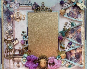 Premade Elegant Scrapbook Page 12x12 – Handmade Gift great for Wedding Engagement Prom boudoir pregnancy bride quinceañera special occasion