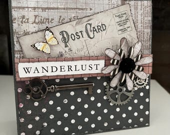 Reusable 5x5” Handmade Pocket Greeting Card – Wanderlust - Birthday, going away, friendship, special occasion, Mother’s Day, new beginnings