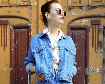 Vintage 80s Jean Jacket Men, Womens Denim Jacket, Light Blue Jacket