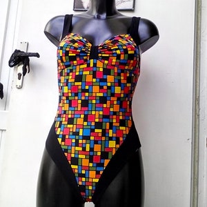 Vintage Pin Up Swimsuit, Rockabilly One Piece Swimwear, Graphic Swimsuit 90s