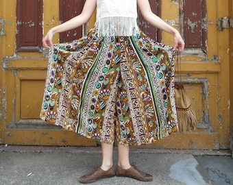 Vintage Skort 80s, Aztec Print Wide Leg Pants Women, Palazzo Culotte Pants