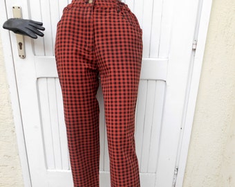 Vintage High Waist Plaid Punk Jeans, Checkered Jeans 80s, Grunge Gingham Pants Jeans