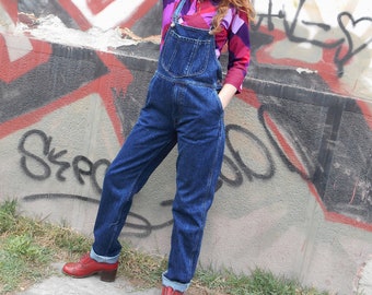 Vintage Dark Blue Jumpsuit, Denim 90s Overalls, Jeans Jumpsuit