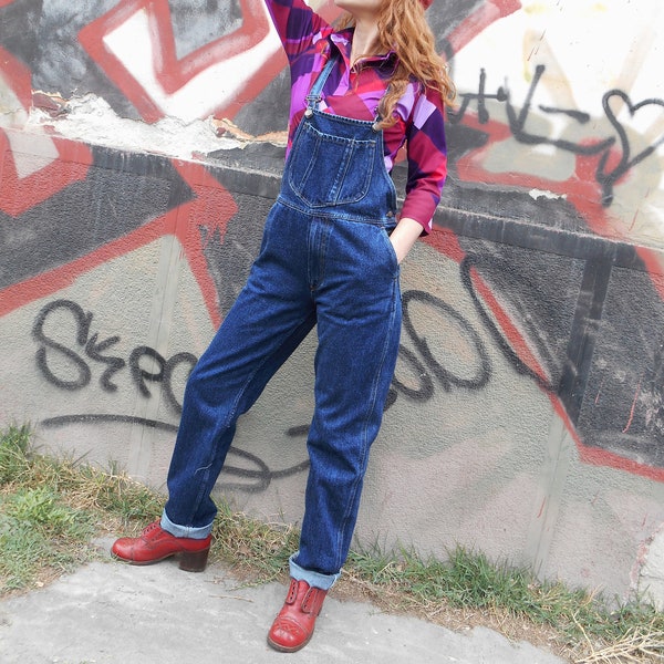 Vintage Dark Blue Jumpsuit, Denim 90s Overalls, Jeans Jumpsuit