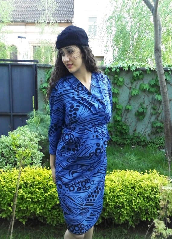 Vintage Midi Pepllum Plus Size 80s Dress, Ruffle … - image 7