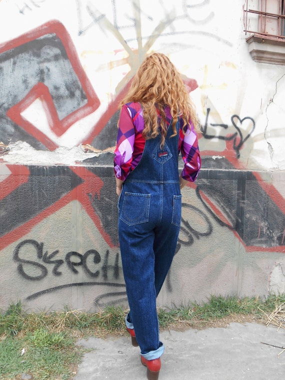 Vintage Dark Blue Jumpsuit, Denim 90s Overalls, J… - image 2