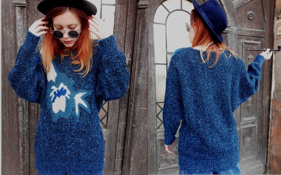 Vintage Loose Knit Sweater 80s, Baggy Glitter Swe… - image 9