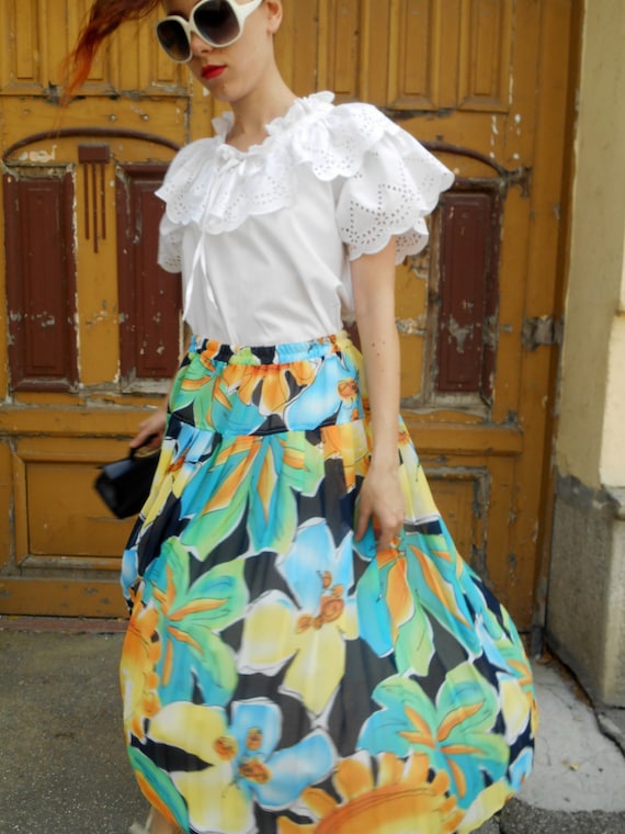 Vintage White Cotton Blouse, Edwardian Ruffle Blou